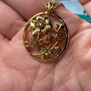 Gold Tone 'Mother' Pendant Necklace‎